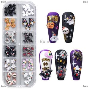 [COD] Buin 12 Grids Cute Spooky Ghost Pumpkin Nail Art Decorations Spider Bat Halloween Gothic Design Nail Art Jewelry Manicure Accessories