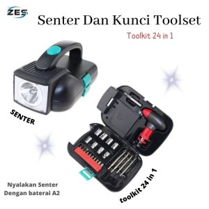 KCS- Senter LED + Tool Kit Set 24 pcs Alat Perkakas Bengkel