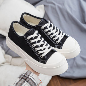 รองเท้าผ้าใบหญิง น่ารัก สไตล์ญี่ปุ่น ก้นหนา ลำลอง หัวโต รองเท้าส้นเตี้ย อินเทรน ย้อนยุค หัวกลม ขนาดเล็ก รองเท้าสีขาว