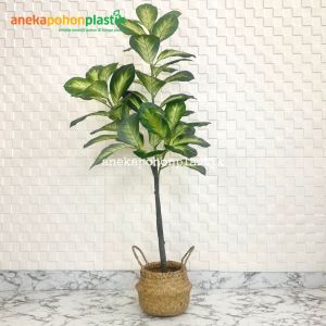 Pohon Hias Tanaman Daun Bahagia Hijau X3 T140 Latex Artificial Pot Dasar Cover Purun Belly Borneo Dekorasi Studio