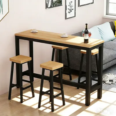 Bar table Set Meja bar set makan Stool High chair Strong steel frame wood Pub