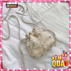 Túi Cói Nhỏ Xinh Miệng Gút Thêu Hoa RQN1323 - requane