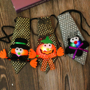 [Available ]Halloween Laughing Sequenant Tie  Prop for Childrens Luminous Gift Dance Performance Toys Colorful Halloween Kids Neckties Perfect for Holiday Parties