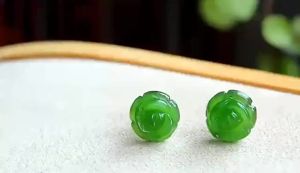 925 Silver Natural Green Jade Rose Earrings Bead Charm Jewellery Fashion Accessories Hand-Carved Man Woman Amulet Gifts