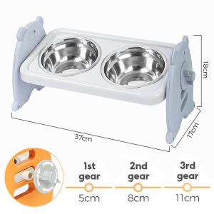 Adjustable Elevated Dog Food Bowl Table with Double Stainless Steel Bowl Raised Dogs Stand for Cat Pet Antislip Detachable Water Feeder