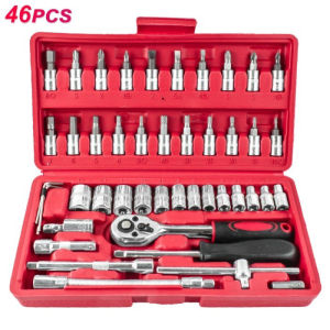 LIVING HOME Set Kunci 46 in 1 Kunci Pas Shock Set Socket 46 Piece Tool Sleeve Screwdriver Wrench Ratchet Wrench Hexagonal Full Lengkap Serbaguna Multifungsi Berkualitas Tinggi