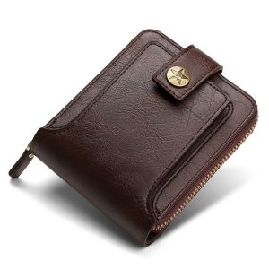 Ella Mall COD Mens Retro Short PU Leather Wallet – Buckle Zipper Design Multi-Compartment Multifunctional Wallet