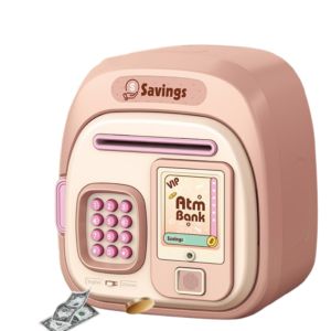 JON09 Fingerprint -Protected Automatic Roll-Up Savings Bank Voice Reminder Password Lock Children Money Boxes Piggy Bank Toys Storage Box Electronic ATM Penny Bank Home Decoration