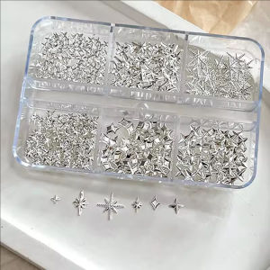 Dorisna 6Girds 3D Metal Stars Nail Rivet Studs Decoration Gold Silver Starlight Jewelry Nail Charms Punk Alloy Nail Art Accessories