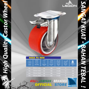 Roda Lori 6" inch / 150 mm Rem Multi Arah Besi - PU Caster Troli - Trolley BRAKE Castor Wheel LEGION