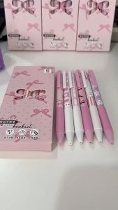 Gel Pens Set Of 6 Cute Pink Kawaii Ballet Bow Quick Dry 0.5mm Smooth Tip For Students Office Users
