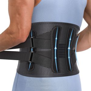 Guoftstars Back Brace for Men Women Breathable Lumbar Support Belt with 4 Steel Plates & Double Elastic Straps 360° Adjustable Waist Brace for Sciatica Herniated Disc Posture Correction & Work sokongan pinggang pembalut pinggang 护腰椎腰带
