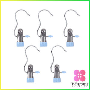 Winsome คลิปตากผ้าระเบียง กันลม คลิปสเตนเลสที่หนีบอเนคประสงค์ ประหยัดพื้นที่ มาพร้อมตะขอ Storage Hooks