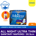 Modess All Night Ultra Thin Extra Long with Wings Sanitary Napkin 10s - Med-Heavy Flow,Thin Pad. 