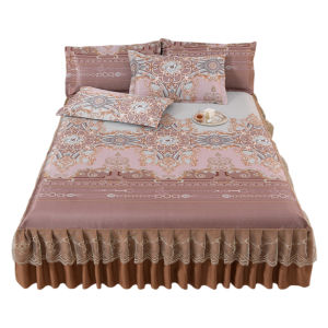 3pcs Ice Silk Bedding Set with Ruffle Bed Skirt and Pillowcases Elegant and Durable Fabric for Bedroom and Wedding Use