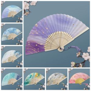 XYAX ห้อยระย้าสีสันสดใส ร่มพับไม้ไผ่ ทองคำ สง่างาม ร่มจีน ดีไซน์คลาสสิก งานฝีมือทำมือ ร่มพับโบราณ ผู้หญิง