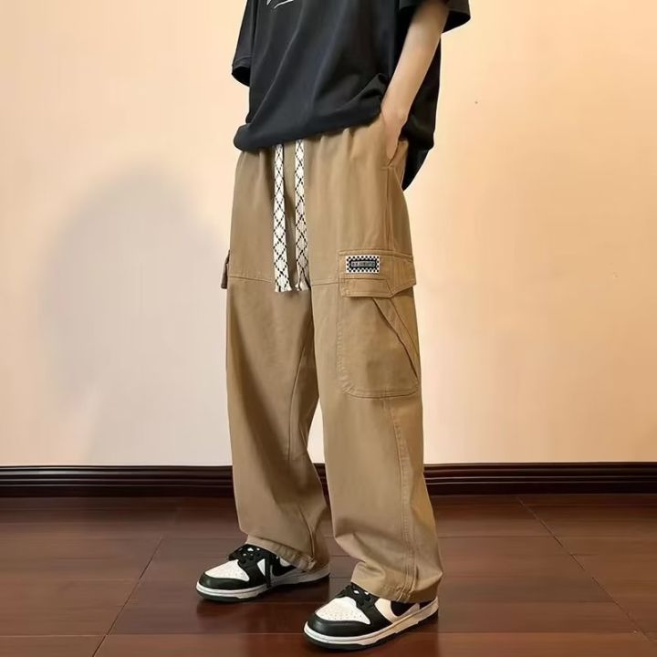 New Jogger Pants Style Loose Show Korean Style Straight Wide Leg Pants  Women's Loose Draped Cotton Pleated Casual High | Shopee Philippines