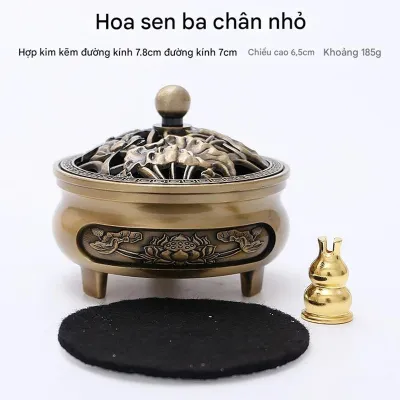 Lư Đồng Đốt Trầm 3 Chân Điêu Khắc Rồng Hoa Sen Tinh Xảo Lư Nụ Trầm Hương Cầu Bình An Tài Lộc