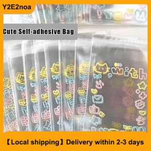 【Local shipping】 50Pcs Transparent Cute Graffiti Kitten Self-adhesive Opp Bag Kpop Idol Photo Cards Protective Storage Bag Photocard Card Sleeves