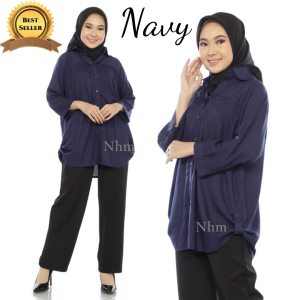 NHM Atasan Kemeja Wanita Polos Putih Kemeja Wanita Banyak warna Jumbo Baju Kemeja Formal Casual Murah adem Katun Rayon premium