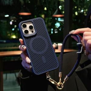Casing Ponsel Pendingin Magsafe Case iPhone 11 12 13 14 15 16 pro max 14 15 16 plus Pendingin Mesh silikon lanyard hp Casing iPhone 16 15 14 13 12 11 pro max 14 15 16 plus