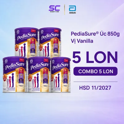 Sữa bột Abbott PediaSure Úc 850g bộ 5 lon 425kg vị Vanilla cho trẻ 1-10 tuổi gói gia đình