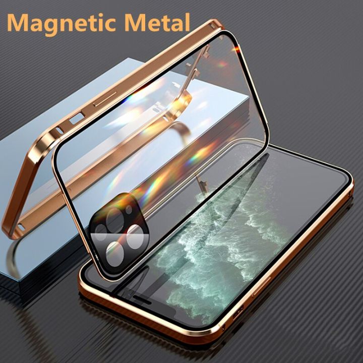 Magnetic Metal Double Sided Glass Case For iPhone 11 12 13 14 15 16 17 ...