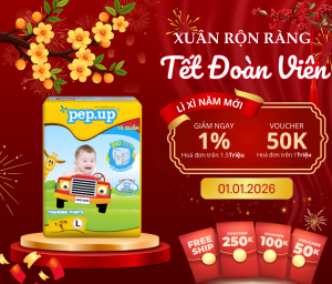 [Bán chạy] Tã bỉm quần em bé siêu khô thoáng thấm hút cao Pepup - nhỏ Size L 9-14kg (9 miếng/gói)