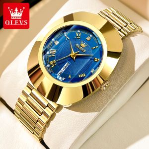 OLEVS Watch For Women 2023 New Tungsten Steel Golden Diamond Dial Waterproof Original Korean Style Elegant Casual Quartz Movement Calendar Girlfriend Gift
