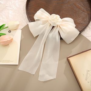 Korean Rose Flower Bow Knotted Hair Clip Ribbon Large Hairpin Ponytail Clip Woman Hair Accessories