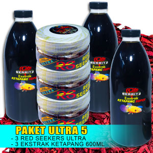 BERRITZ Paket Hemat 5 Red Seekers Ultra dan Ekstrak Ketapang Pekat Pakan ikan channaarwanalouhan