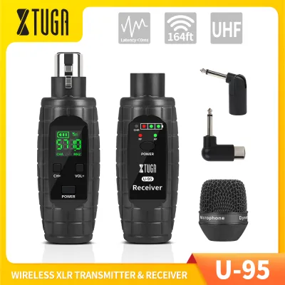 XTUGA U95 Wireless XLR Transmitter and Receiver UHF Wireless Guitar Transmitter Receiver with Microphone Rechargeable Mic Adapter for Dynamic Microphone Audio Mixer Electric Guitar Bass