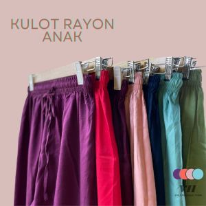 Paket Bundle 2 Pcs Celana Panjang Kulot Anak Perempuan Rayon Twill Polos Usia 8-17 Tahun Bahan Rayon Twill Polos Mix Warna/Pinggang Karet/Tali Serut/Random Warna/Celana Semi Rok/Bawahan Anak Perempuan