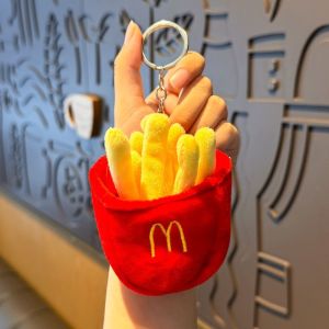 Cute Funny Hamburger French Fries Keychain Toys Pendant Cartoon Soft Plush Stuffed Kawaii Dolls Kid Girl Gift