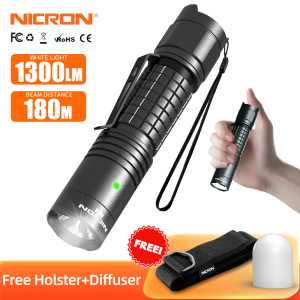 Nicron N8 EDC Flashlight 1300 Lumen Super Bright Rechargeable LED Torch IP68 Waterproof 180m Beam Diffuser Camping Emergency Inspection Portable Light