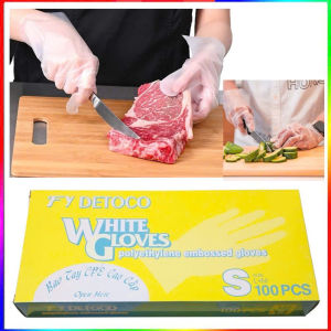 găng tay thực phẩm Detoco 100 cái/hộp chế biến thực phẩm dược phẩm phòng thí nghiệm Y tế.