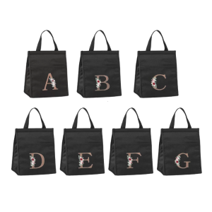 Insulated Lunch Bag Letter Flower Print Travel Portable Camping Oxford Cloth Picnic Bag Thermal Dinner Tote Handbag