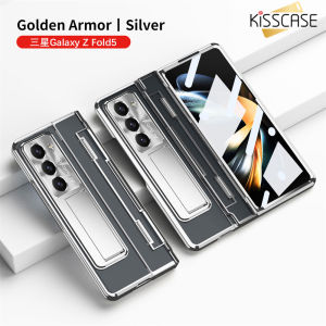 【with Screen Film】KISSCASE Electroplated Clear 360° Armor Hinge Bracket Case For Samsung Z Fold5 Fold4 Fold3 5G Camera Screen Protection Invisible Bracket Holder Stand Shockproof Phone Case for Galaxy Z Fold 5 Fold 4 Fold 3 5G