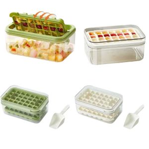 YIYU STUDIO 28/56 Grid Ice Cube Mold with Lid Shovel Press To Remove Ice Mould Tray DIY Reusable Ice Maker Storage Box Household