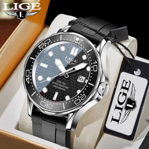 LIGE Sport Diver Watches For Men Stainless Steel Waterproof Date Clocks Men Watch Military Quartz Watch + Box