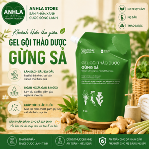 Combo Túi Gel Gội Gừng Sả 1000g & Dầu Xả Gừng Sả 500g Cỏ Cây Hoa Lá – Kiềm Dầu Sạch Gàu Kích Mọc Tóc Dưỡng Tóc Suôn Mượt