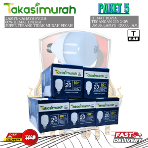 PAKET HEMAT ISI 5 PCS Lampu LED T Bulb 20Watt SNI Cahaya Putih Terang Maksimal E27 Bohlam LED 20 WATT Takasimurah Isi 5 pcs