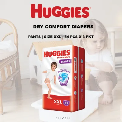 HUGGIES DRY COMFORT BABY DIAPERS PANTS - SIZE M / L / XL / XXL [CARTON DEAL]