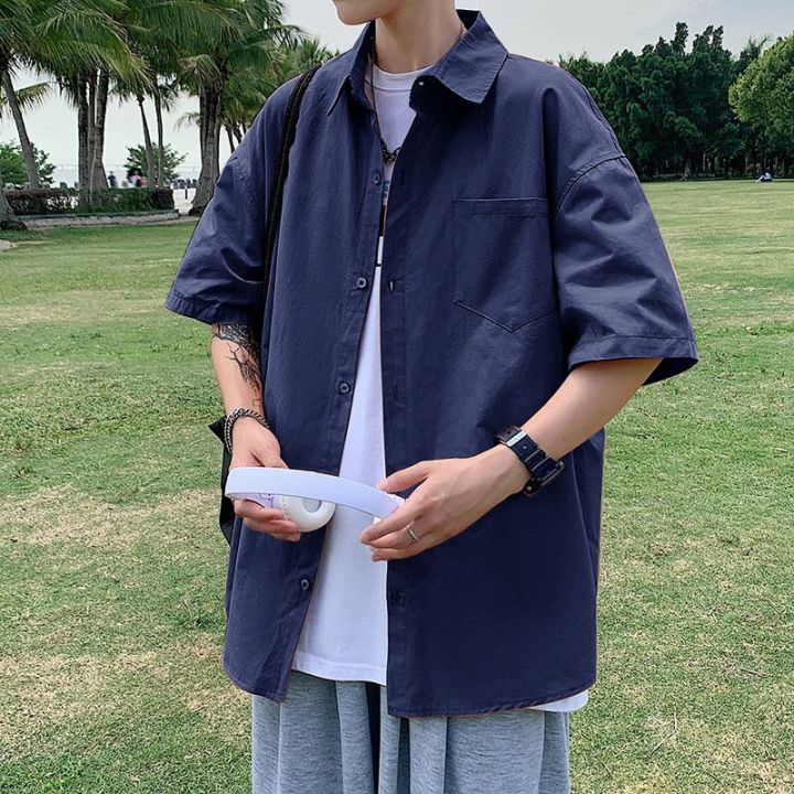 7hanz Kemeja pria oversize pd-09 atasan kemeja polos oversize kemeja korea Kemeja Korea Bahan Katun Kemeja Musim Panas Kemeja Lengan Pendek Kemeja Warna Choco Dan Navy - Lazada | Lazada Indonesia