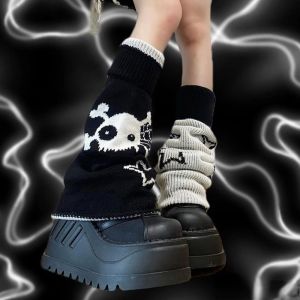 ESFDGL Dễ thương Ngọt ngào Mềm Lolita Mùa Thu Đầu lâu Dành cho bé gái Mùa đông Phong cách Harajuku Trang phục hai  Bọc bốt Lolita Bọc chân dệt kim Giữ ấm Chân Nữ