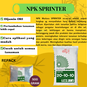 DM Pupuk Meroke NPK Mutiara Sprinter 20-10-10 - Mutiara Meroke REPACK 500 Gram & 1 Kilogram