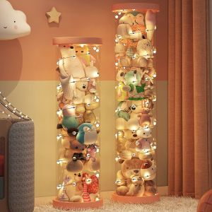 PORMA Doll Storage Bucket Transparent with Cover Doll Column Storage Tube Plush Toy Organizer Box Stuffed Animal Doll Organizer for Room Toy Storage