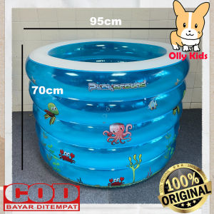 OLLYKIDS  Kolam Renang Bayi BONUS Pelampung Leher 5 Ring Dasar Gelembung Kolam Renang Bayi 95x70cm