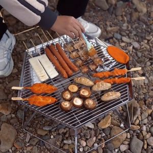 Foldable Stainless Steel Barbecue Grill Non-Stick BBQ Pit Camping Grill Table Portable BBQ Rack Meja Besi Pemanggang BBQ