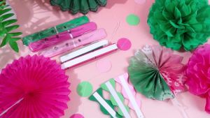 18 Pcs Witch Themed Party Decorations Pink and Green Paper Fans Hanging Decorations Dot Garland Banner Tissue Paper Pompom Flowers Witch Princess Birthday Baby Shower Pink Green Party Supplies